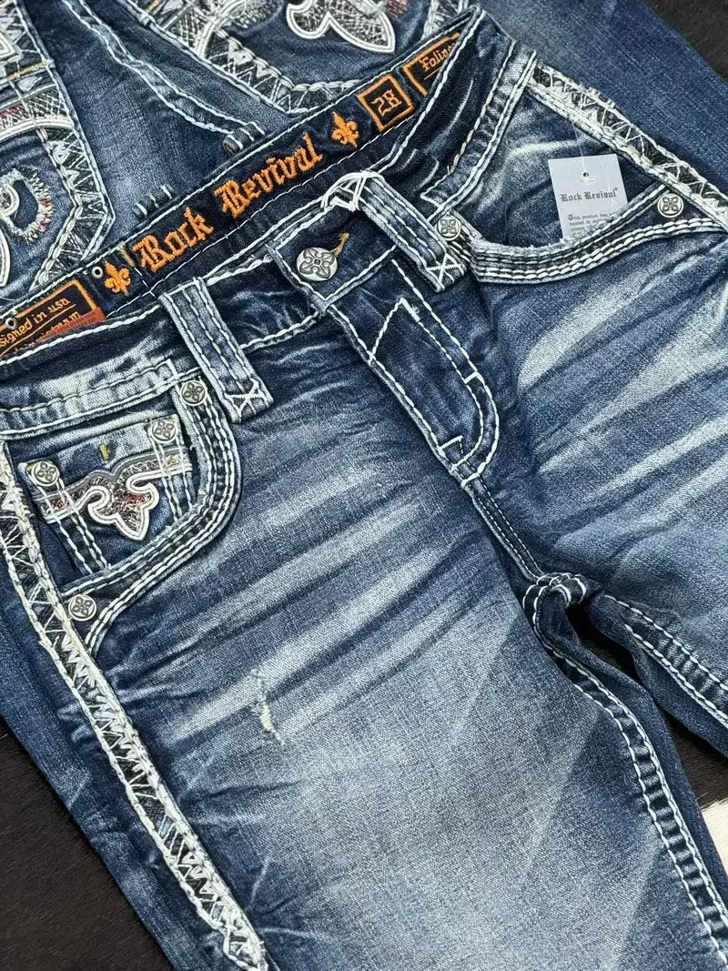 Y2K Jean American Street Hip Hop Retro Embroidery Loose Casual Jeans High Waist Wide Leg Washed Pants 241007
