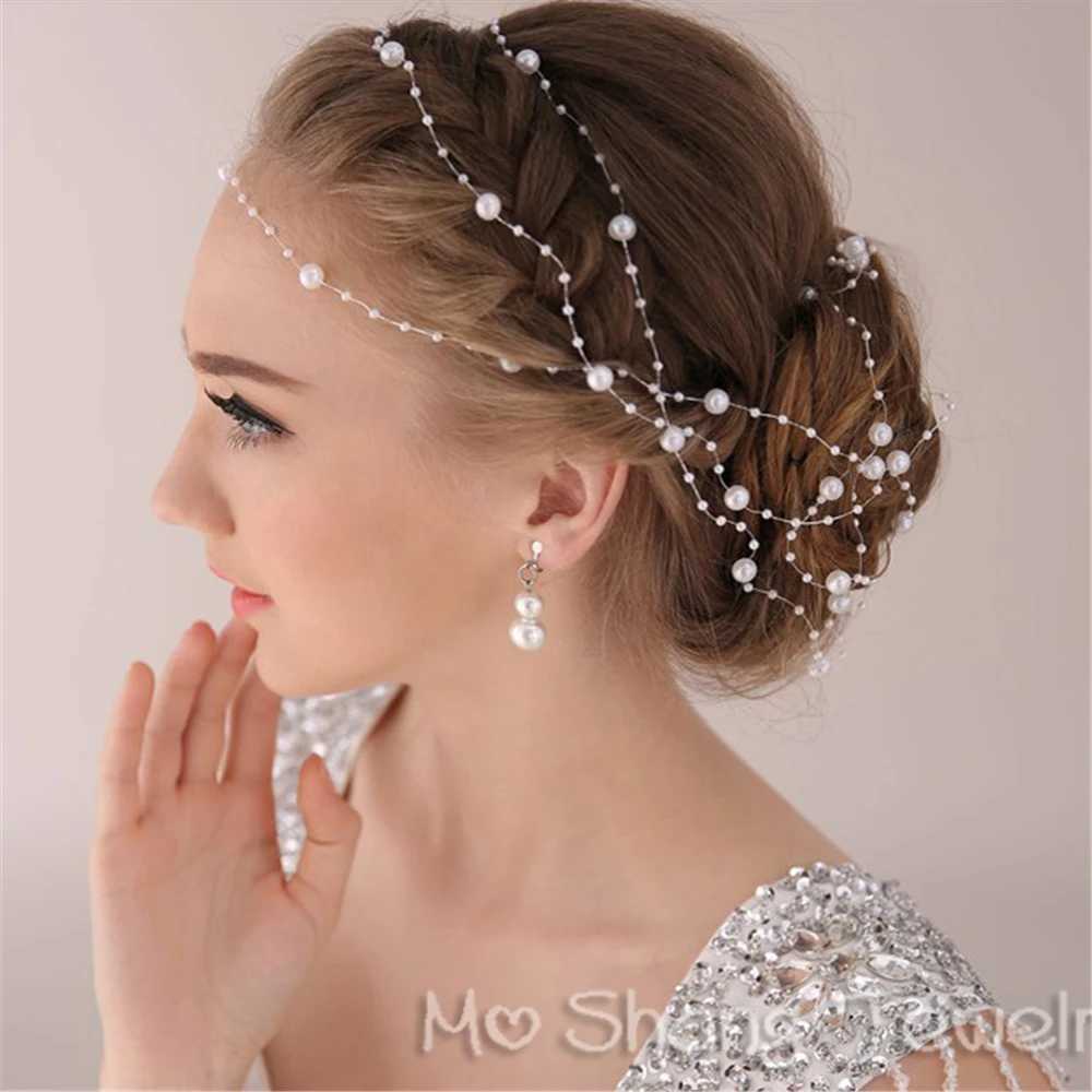 Simulated Pearl Bridal Hair Handmade Pearl Soft Chain Headband Bridal Hair Accessories Wedding Bridal W241007