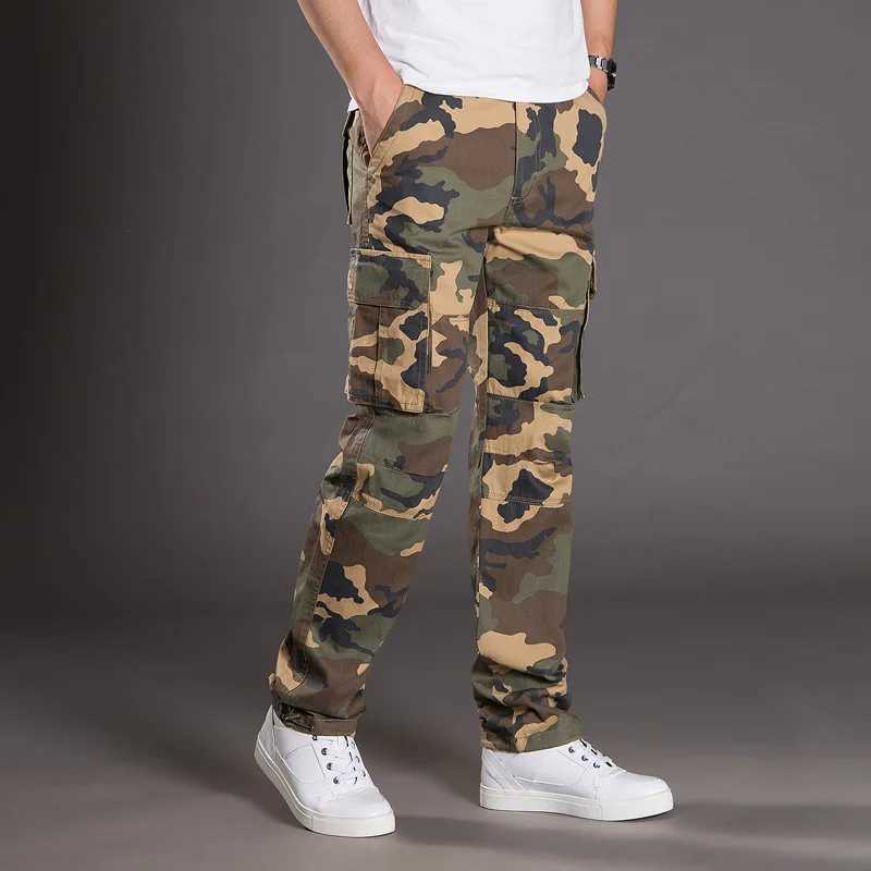 Large Pocket Loose Overalls Mens Outdoor Sports Jogging Tactical Pants Elastic Waist Pure Cotton Casual Work PantsX241008
