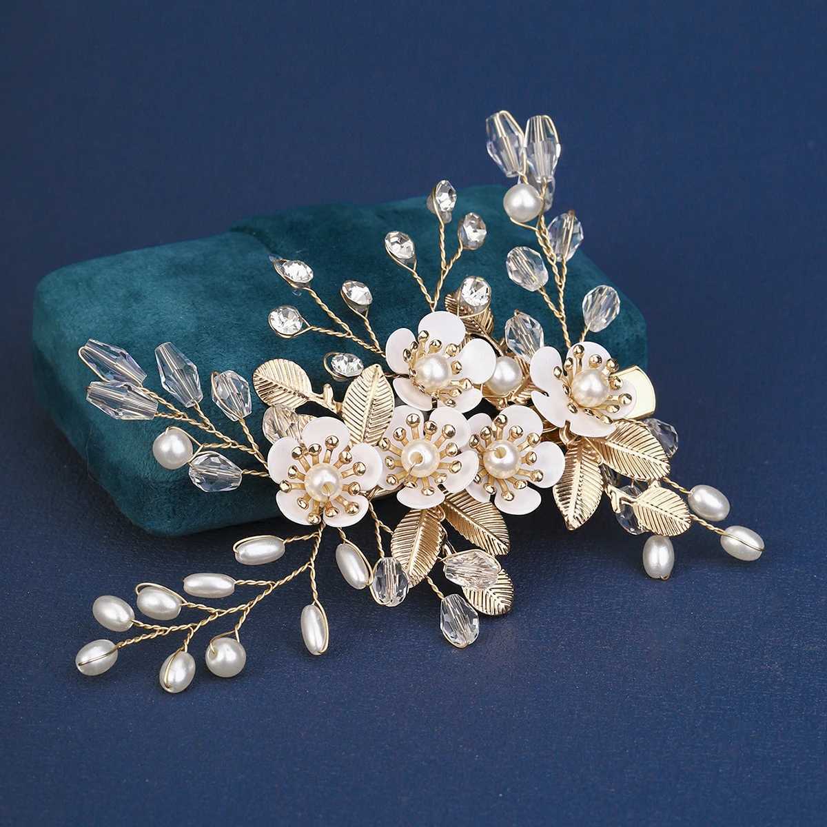 Latest Pearl Water Diamond Bridal Hair Clip Luxury Handmade Beaded Flower Barrel Headwear Bridal Wedding Jewelry Accessories W241007
