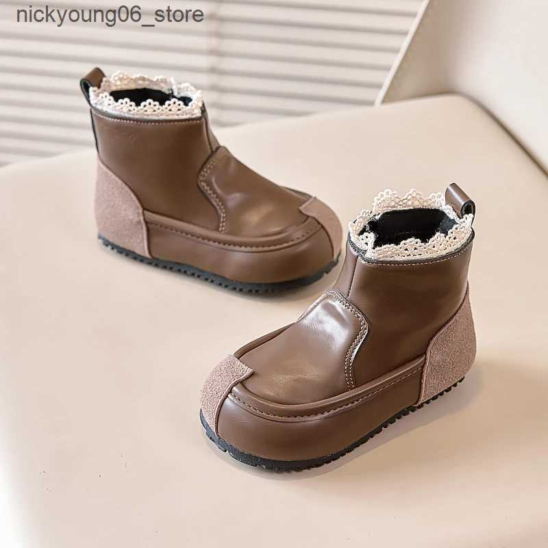 Boots New Girls Boots Kids Fashion Boots Sweet 2024 Spring Autumn Childrens Patchwork Ankle Boots Versatile Elegant Princess Shoes L240910