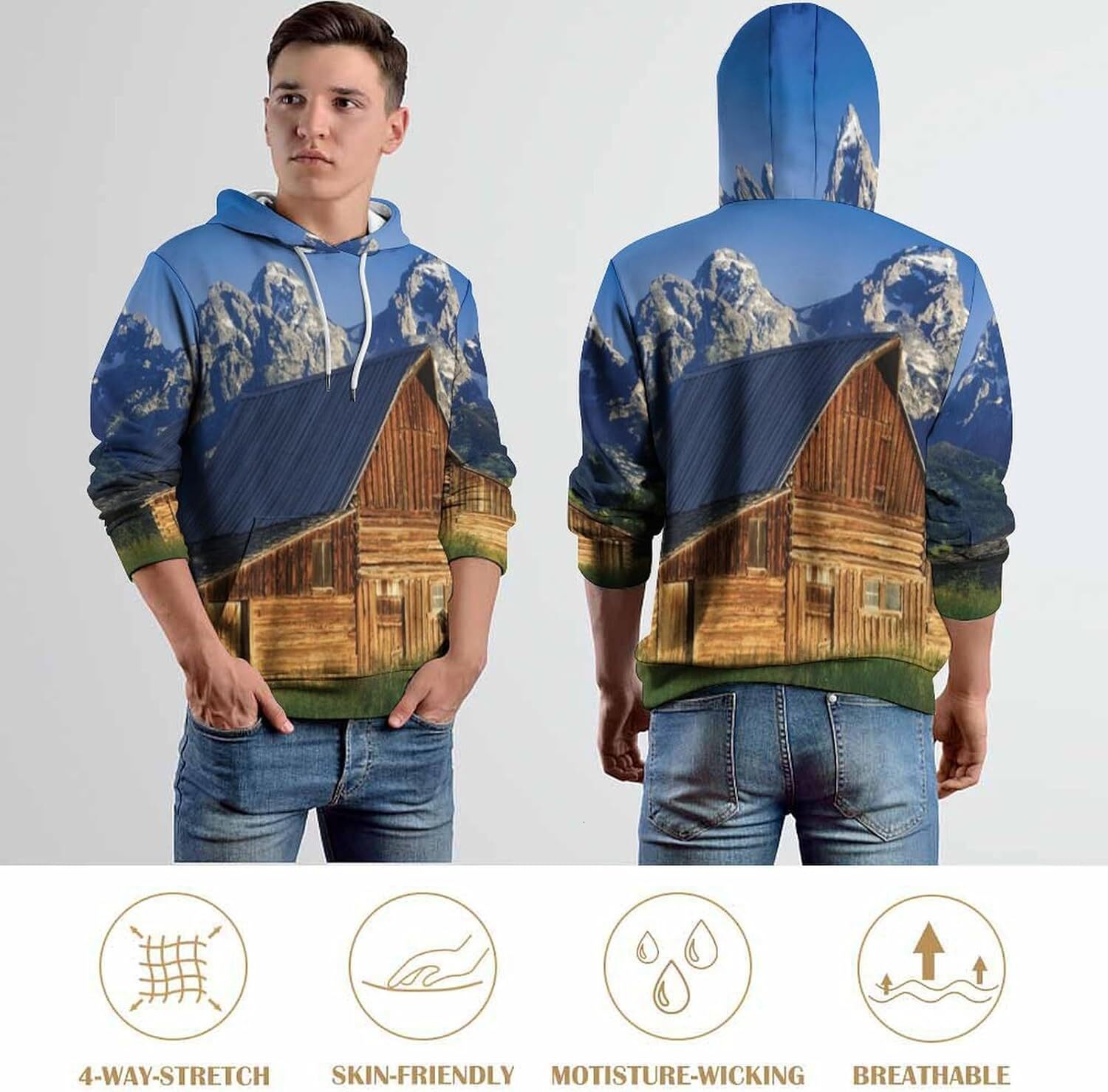 Hoodie for Mens Womens Mens Unisex Novelty Hoodies Moulton Barn and Teton Mountain in Grand Teton National Park Wyoming Graphic Hoodies sweatshirt