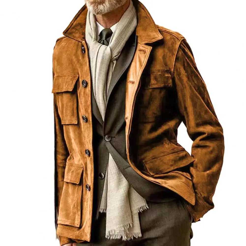 Retro windproof jacket work jacket fashionable jacket mens retro trench coat winter jacket with multiple pockets W241007