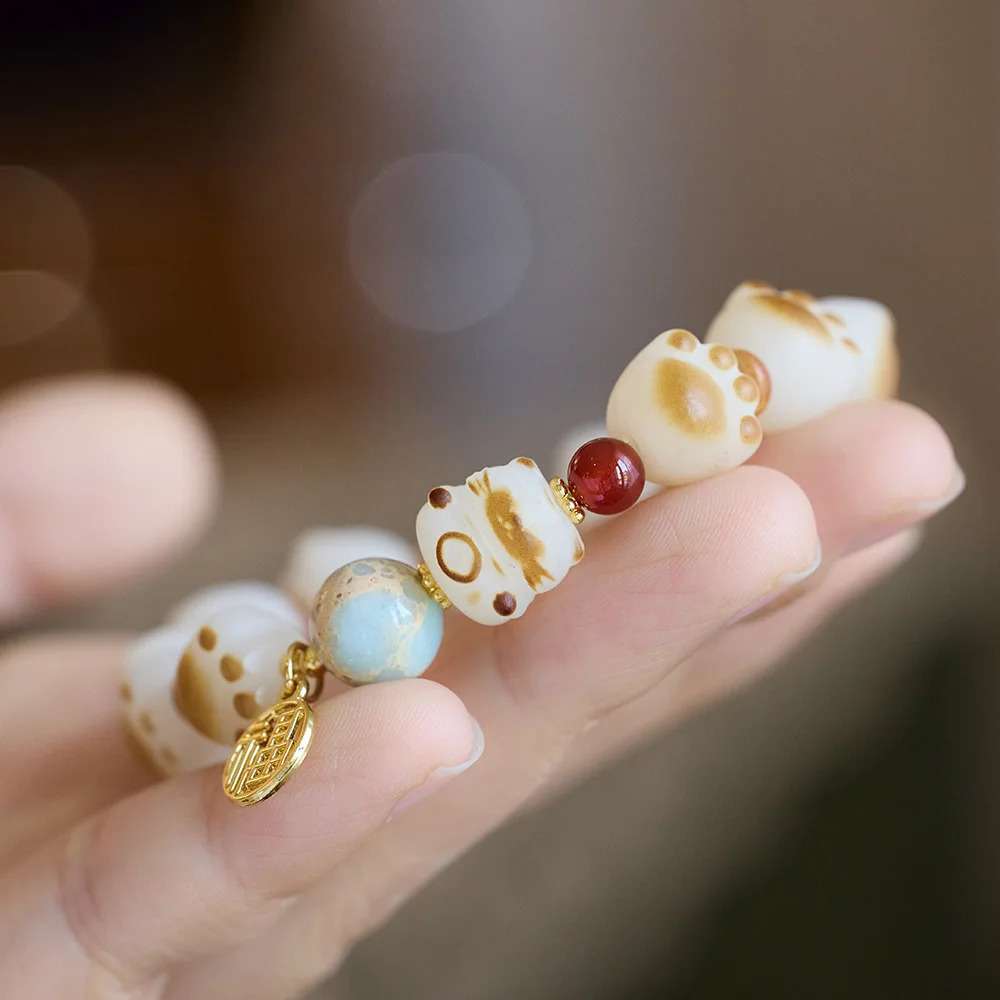 100% natural white jade sweet cat paw agate 14K gold filled womens bracelet jewelry suitable for girlfriend gifts no fading 240925