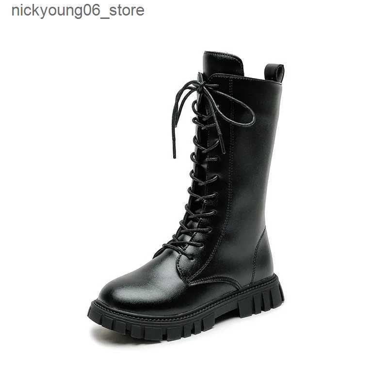 Boots Girls Princess High Boots Black Beige Versatile Kids Causal Boots Spring Autumn Non-slip Childrens Long Boots Solid Color PU L240910