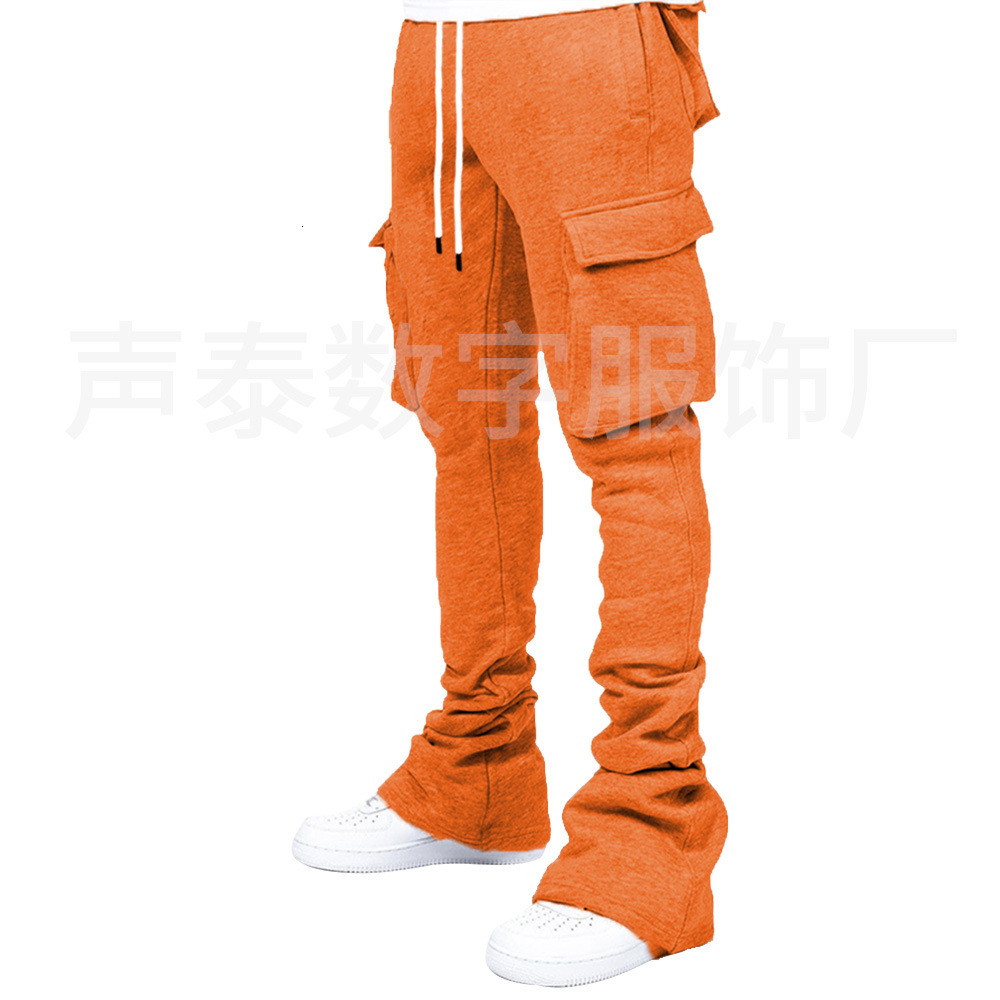 european and american autumn and winter men's solid color casual with velvet pocket sweatpants american trendy street dance set hip hop pile pant