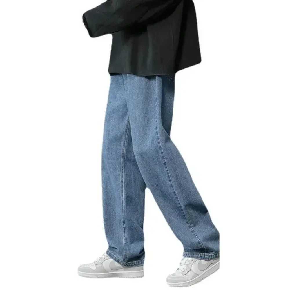 2024 New Hong Kong Style Solid Color Trendy Brand Loose Wide Leg Straight Pants Spring/Summer Retro Mens JeansW240715