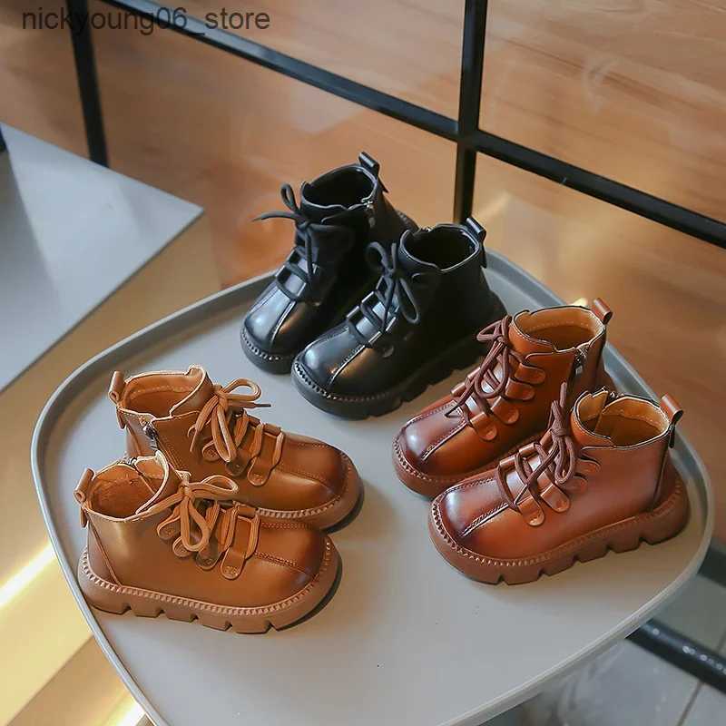 Boots 2024 Children Short Boots for Girls Autumn Winter New Fashion British Style Soft Bottom Anti-slippery Versatile Leather Shoes L240910 L0910
