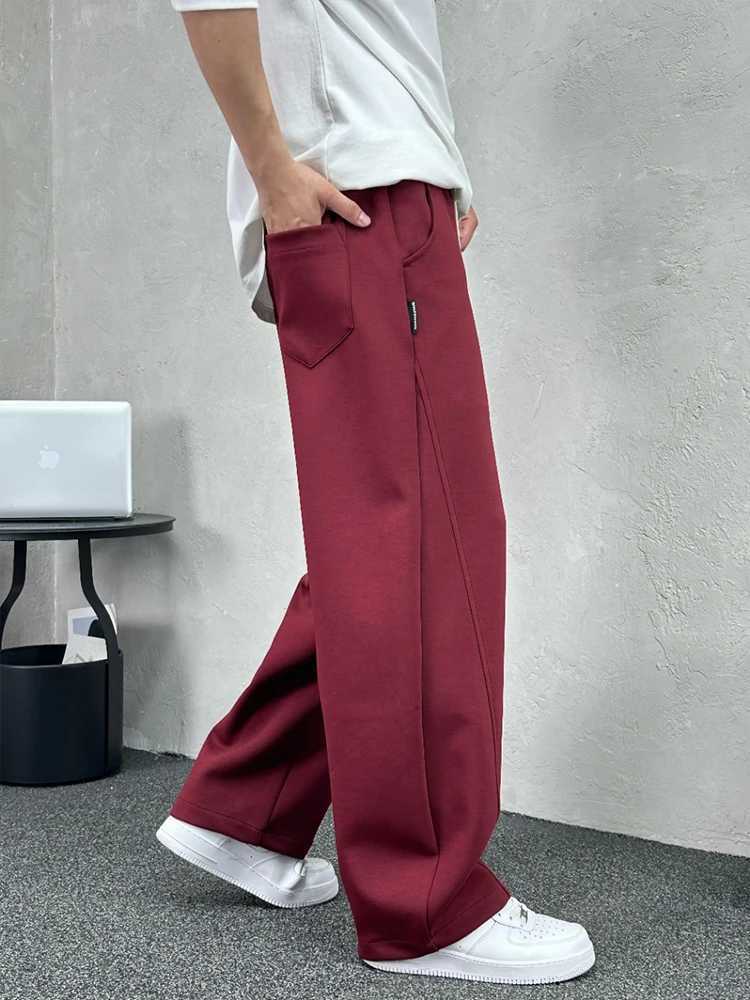 2024 New Autumn Mens Straight Knitted Sweatpants High Quality Drape Stretch Comfort Fabric Casual Pants Claret Baggy TrousersX241008