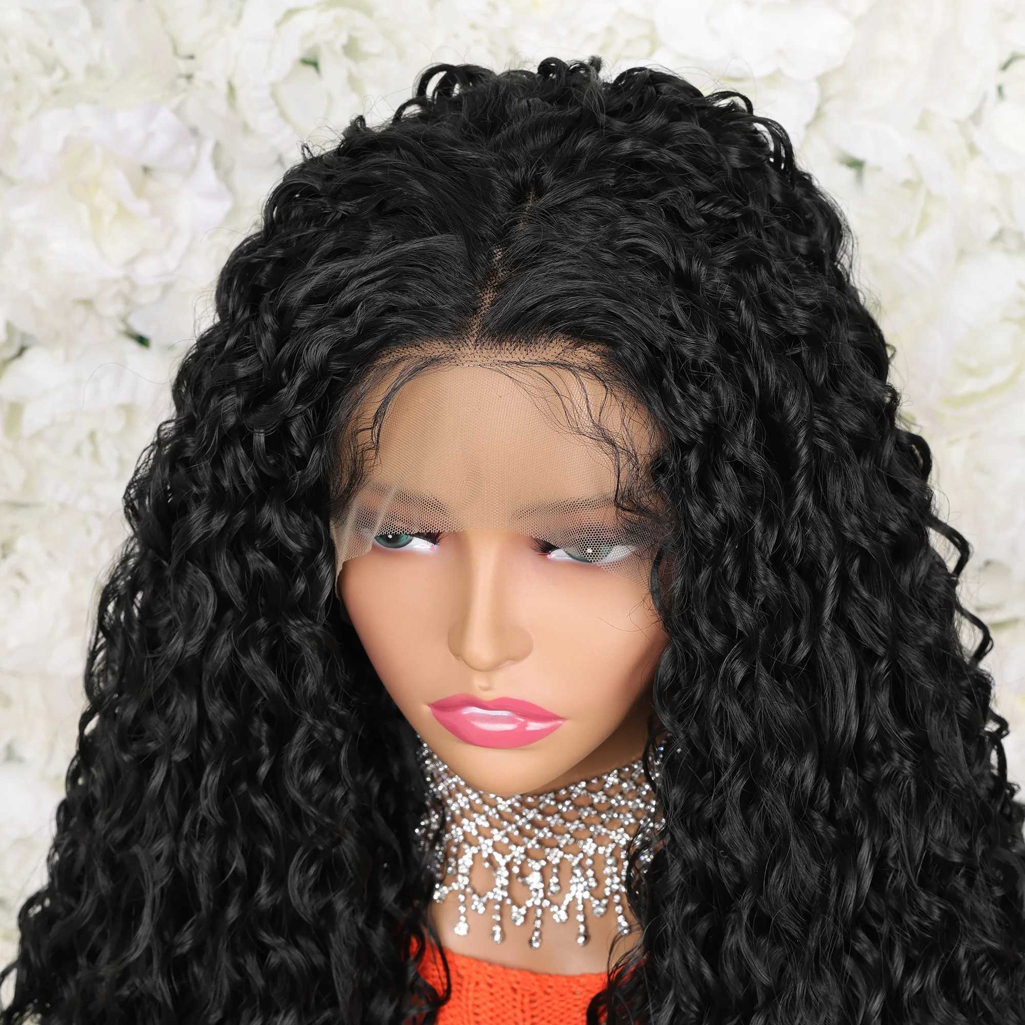 200% Density 13*4 Lace Front Synthetic Wig Long Afro Curly Wig For Women Elegant Natural Looking For Daily UseXJ241008