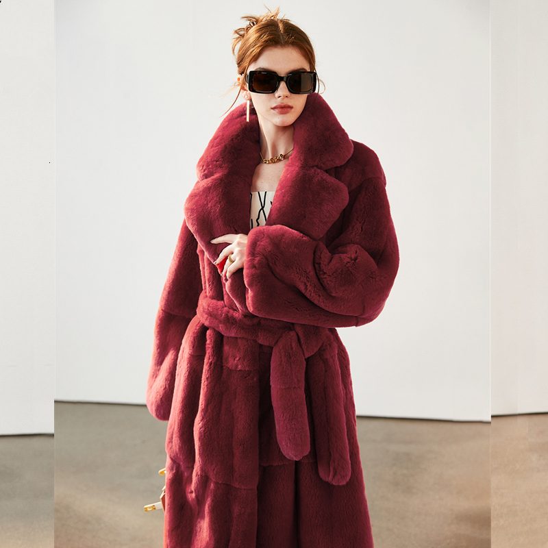 Long Faux With Belt Fluffy Jacket Teddy Female Lapel Pink Plush Fur Coat Winter Jackets For Women 2023 5Xl