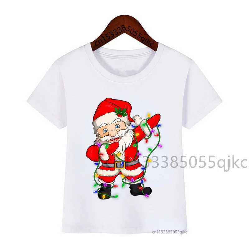 Family matching Santa Claus and Christmas lights T-shirt Christmas gift clothing Childrens shirt Party girl T-shirt Childrens clothing W241008