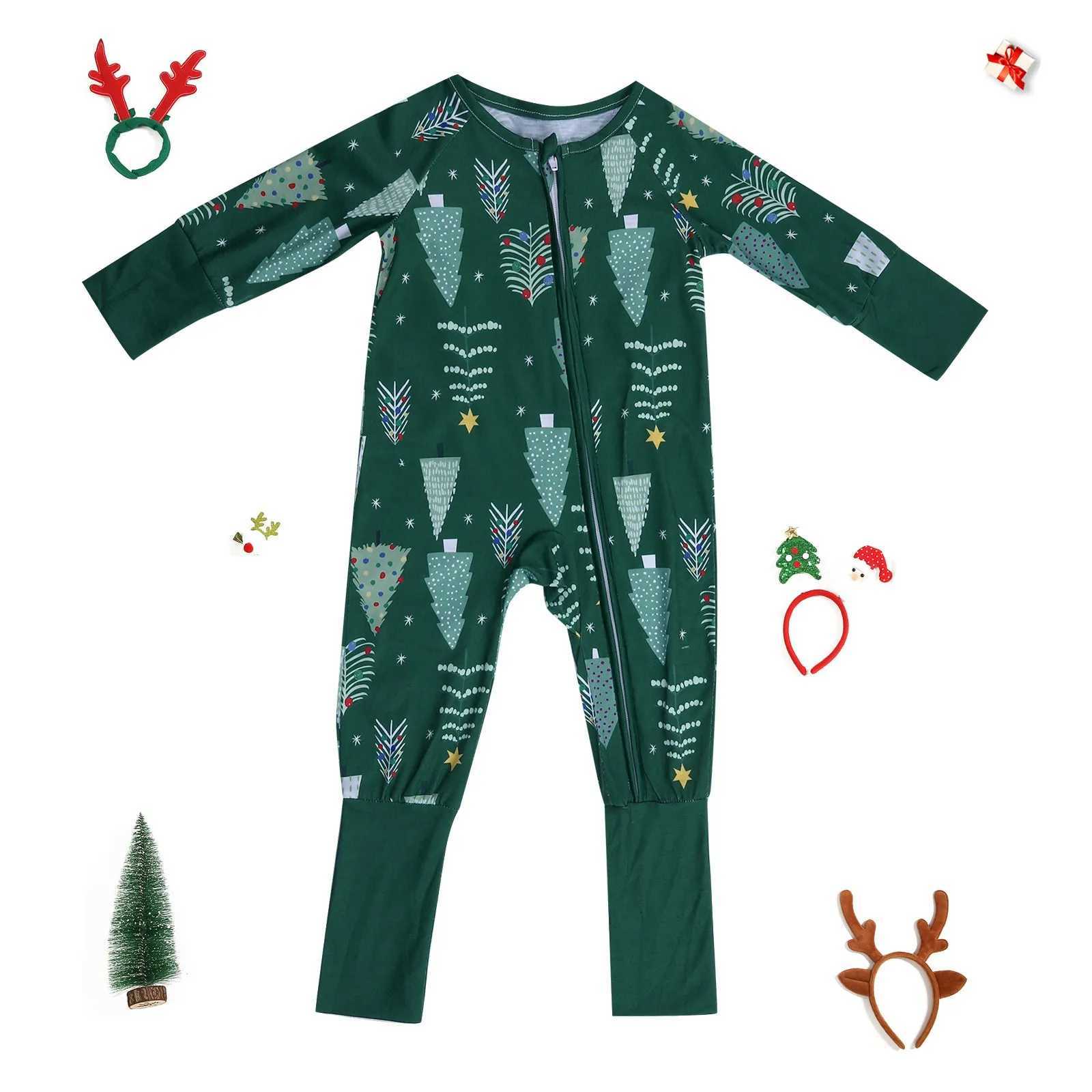 Green Pink Christmas Pajamas Family Matching Clothing Tree Printing Parents and Childrens Clothing Family Clothing Navidad W241008
