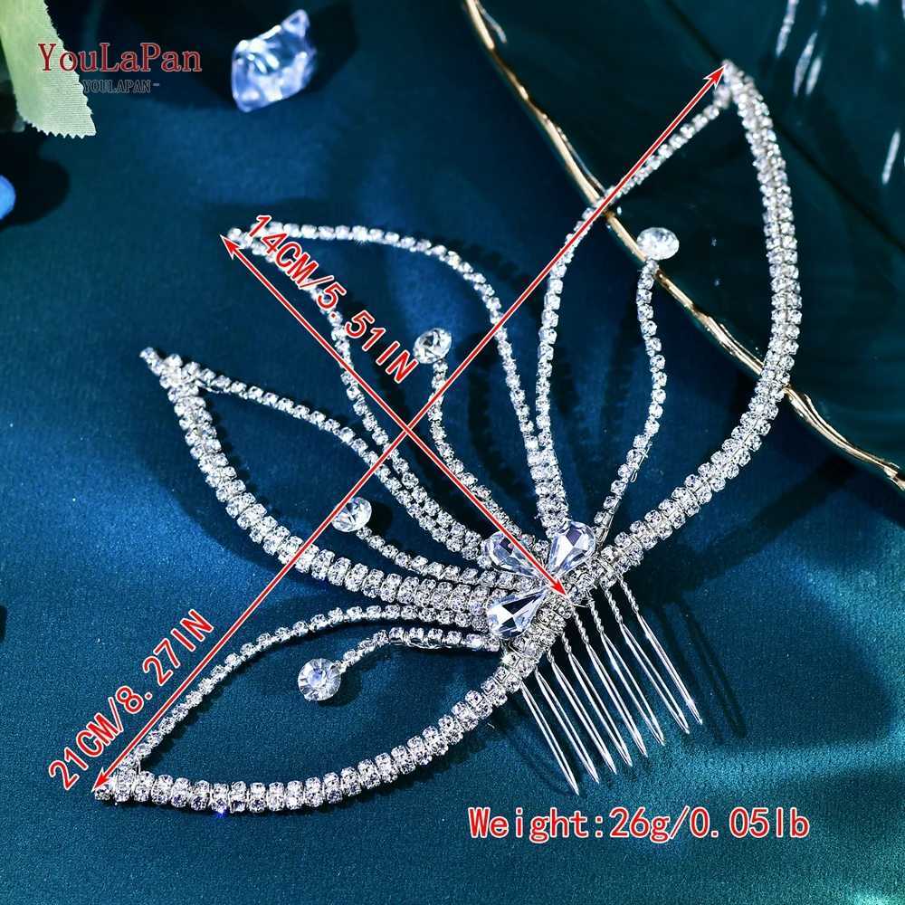YouLaPan Crystal Leaf Hair Comb Bridal Wedding Hair Accessories Handmade Fashion Womens Water Diamond Flower Headpiece HP621 W241007