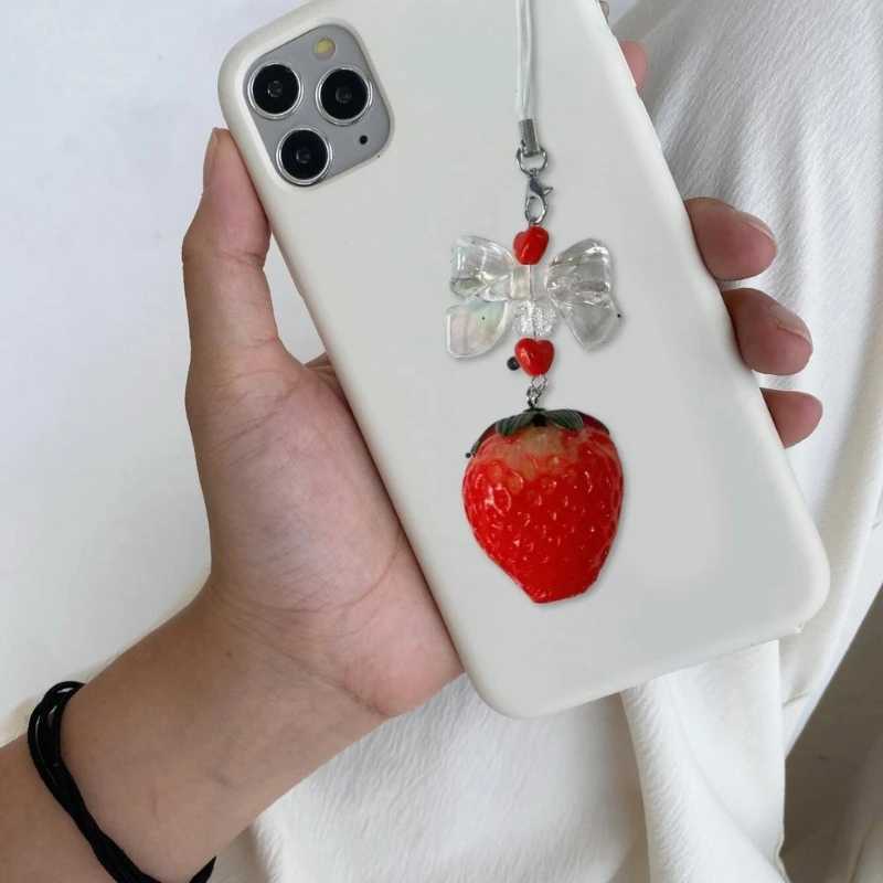 Strawberry Beaded Cell Phone Charm Handmade Keychain Pendant for Bag PurseX241008