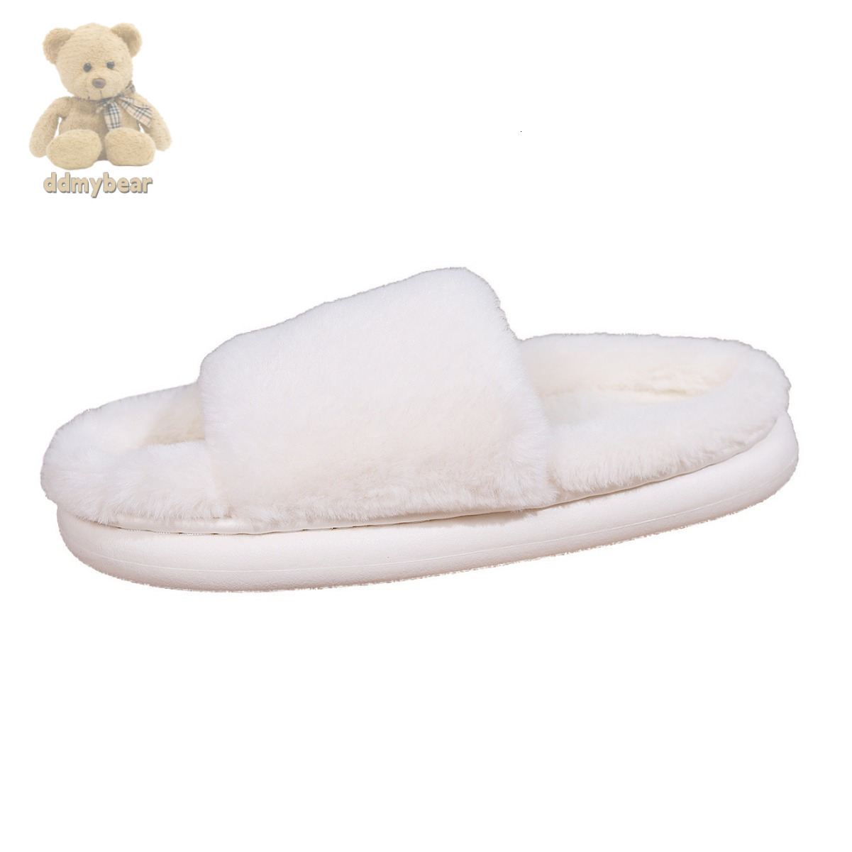 Ddmybear Household Rabbit One-Piece Fur Slippers Wear-Resistant, Exposed Toe, Thick Soled, Flat Bottomed Slippers For Home Use Chinese Brand Shoes F10
