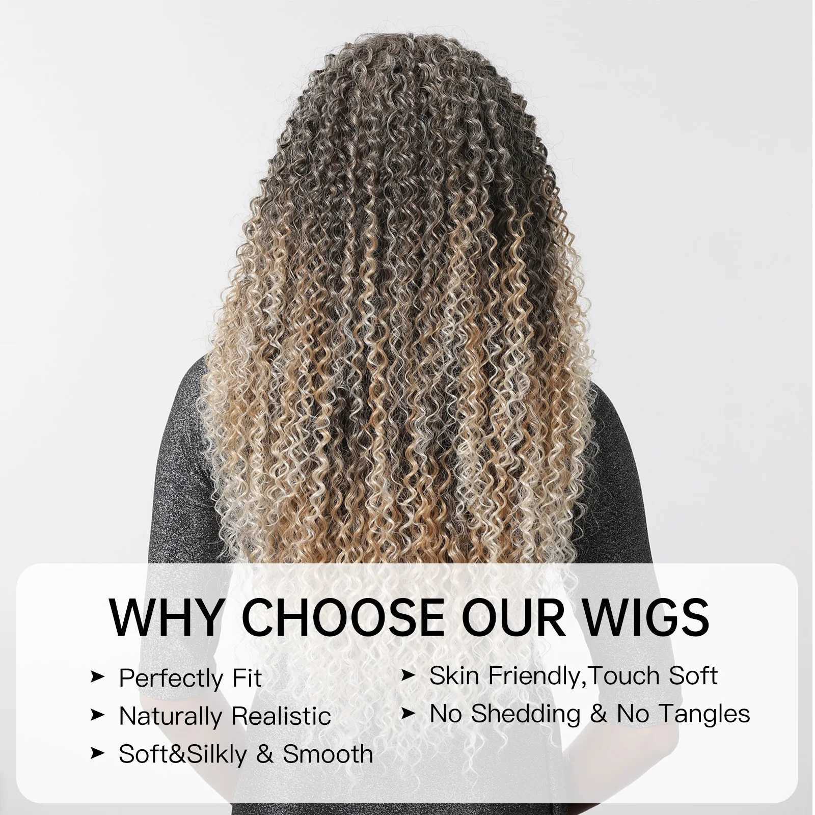 Long Kinky Curly Afro Lace Frontal Synthetic Wigs Gray Blonde Platinum Wigs Deep Curl Wigs for Black Women Brazilian T Part LaceXJ241008