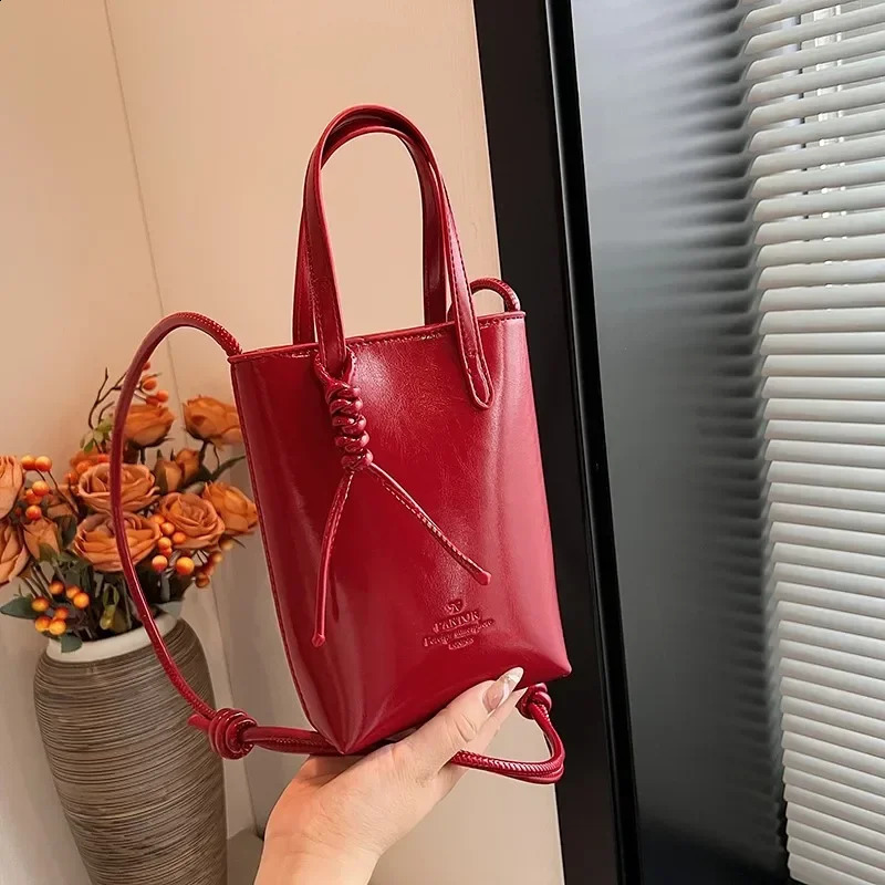 Meet You Womens Red Pu Leather Mini Cross Bag Summer Fashion Trend Phone Letter Pattern Small Hand 241008
