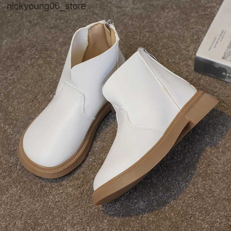 Boots Girls Short Boots Non-slip Flats Fashion Kids Shoes Back Zipper Black White Non-slip Korean Style Children Boots Casual Simple L240910