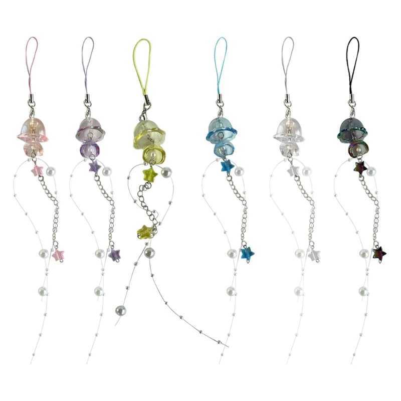 Y2K Jellyfish Phone Charm Keychain Crystal Star Pearl Chain UniqueX241008