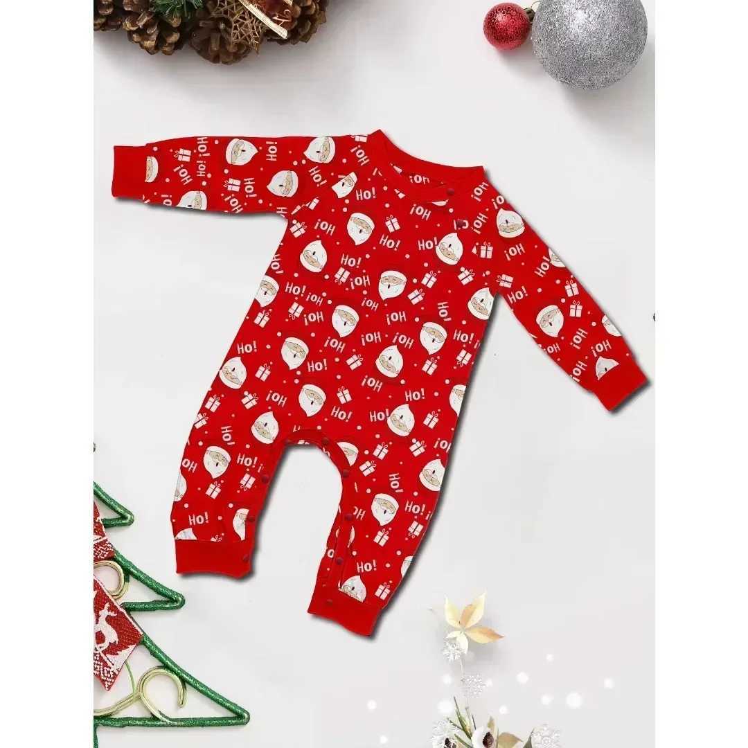 Christmas pajamas cute Santa Claus printing parents and children matching clothing set baby dog jumpsuit O collar 2 pieces of family clothing W241008