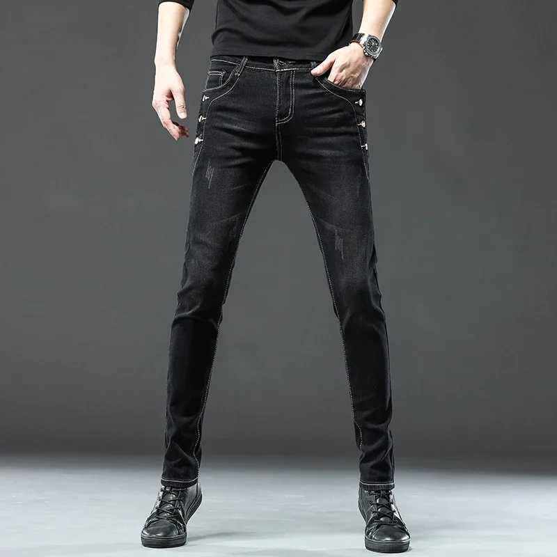 Retro fashion mens designer jeans snowflake wash Korean fashion elastic pants mens classic ultra-thin denim TrouserW240715