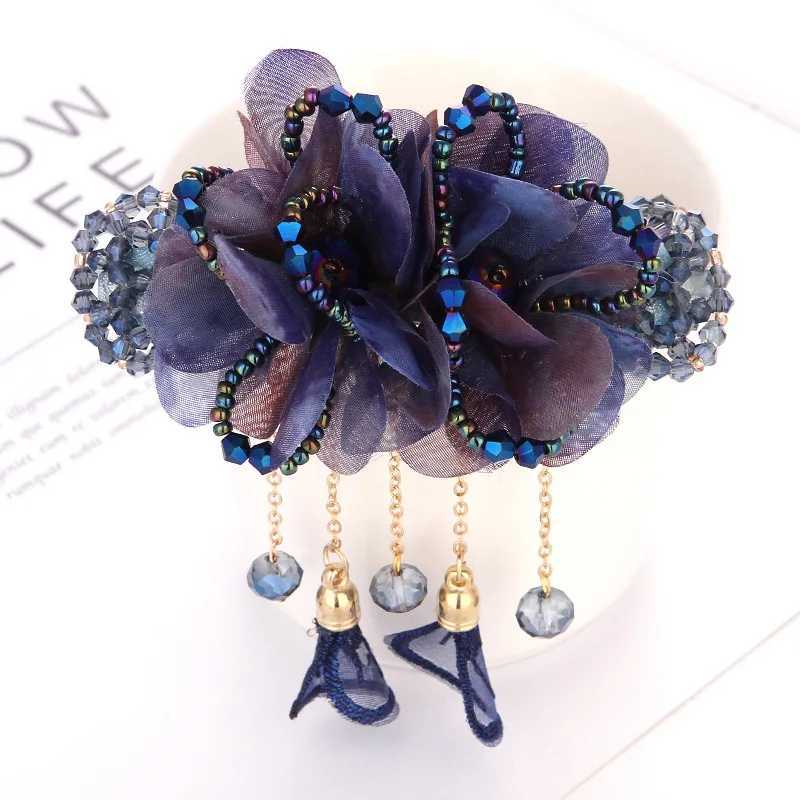 Fashionable and elegant linen flower tassel hairpin female hairpin retro back spoon spring clip crystal headdress jewelry gifts W241007