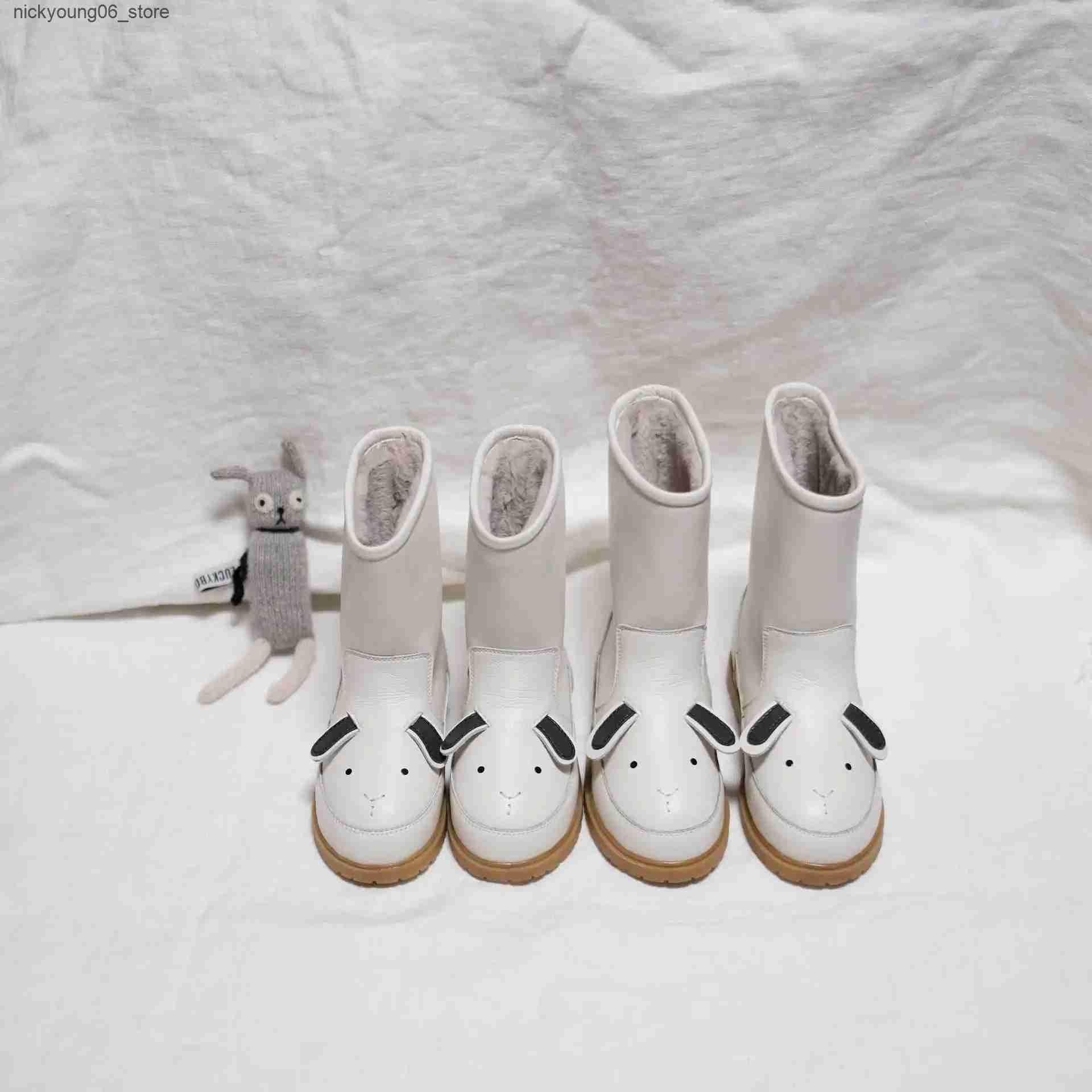 Boots Cartoon Animals Winter Genuine leather Boys Snow Boots Rabbit Sheep Warm short plush Fashion Childrens casual boots Girls shoes L240910