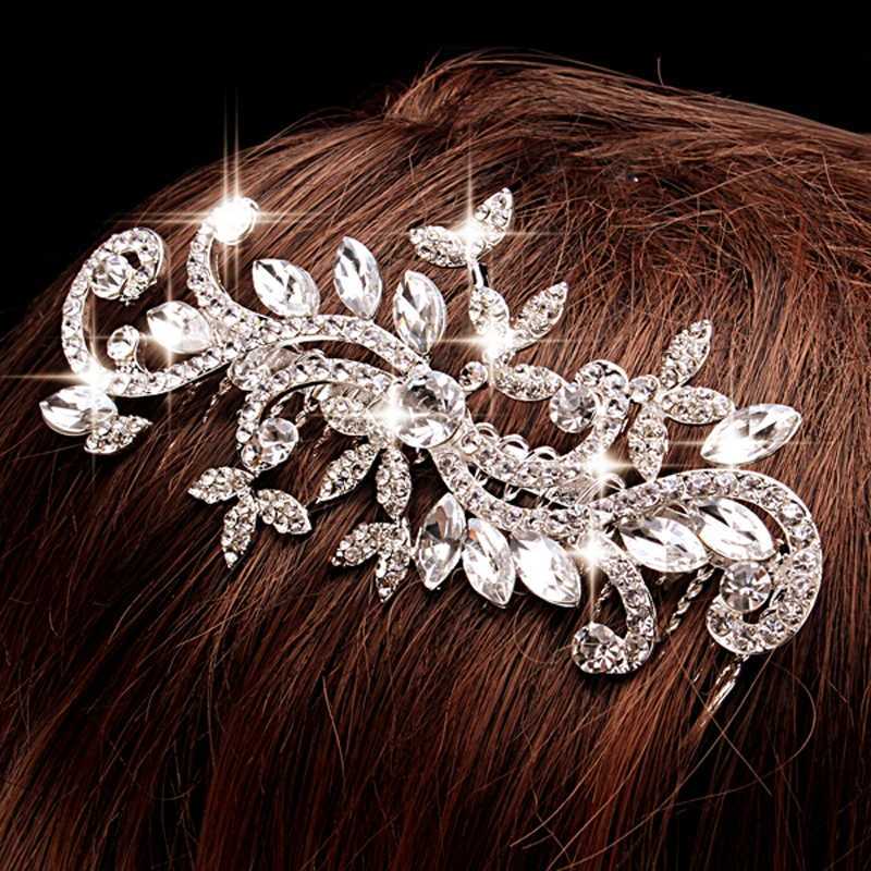 BLIJRY Trendy Bridal Hair Accessories Silver Diamond Crystal Bridal Headwear Flower Wedding Hair Comb Womens Hair Jewelry W241007