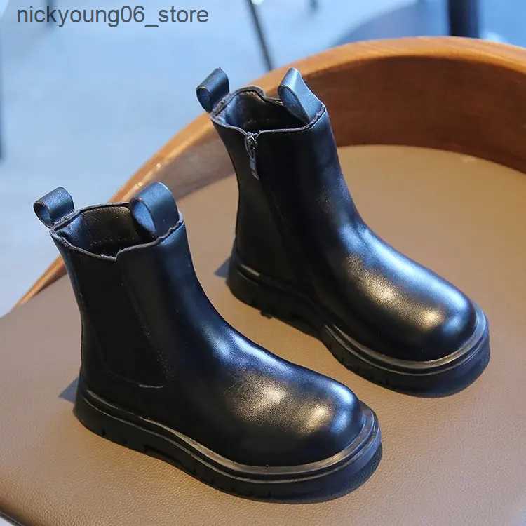 Boots Childrens shoes Quality leather British style boots Girls Ankle Boots Kids Comfortable Slip on Lug Sole Chelsea Booties L240910