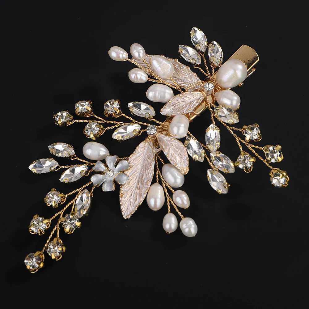 Bridal Wedding Natural Pearl Hair Pin Rhinestone Leaf Hair Pin Clip W241007