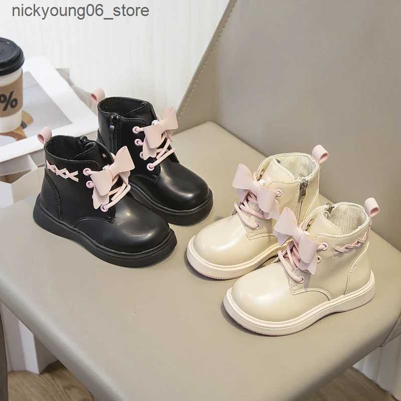 Boots Girl Boot Children Plush Short Boot Bow British Style Leather Boot Baby Boot Winter for Girl Kid Casual Sneaker Botas Para Nia L240910