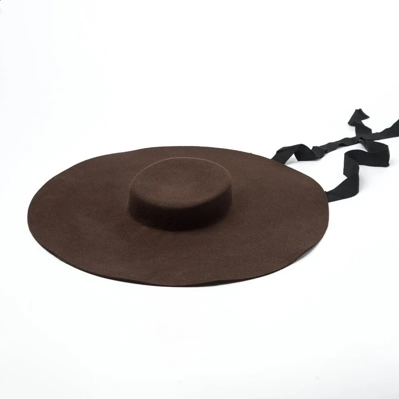 Red Super Wool Hat Extra Large 15cm Big brim Shallow Top Soft Hat for Men and Women Flat Top Hat Big brim Hat 241014