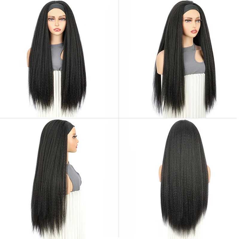 Synthetic 30Inch Afro Kinky Headband Wigs Long Straight Yaki Hair Heat Resistant wigs for Black WomenXJ241008