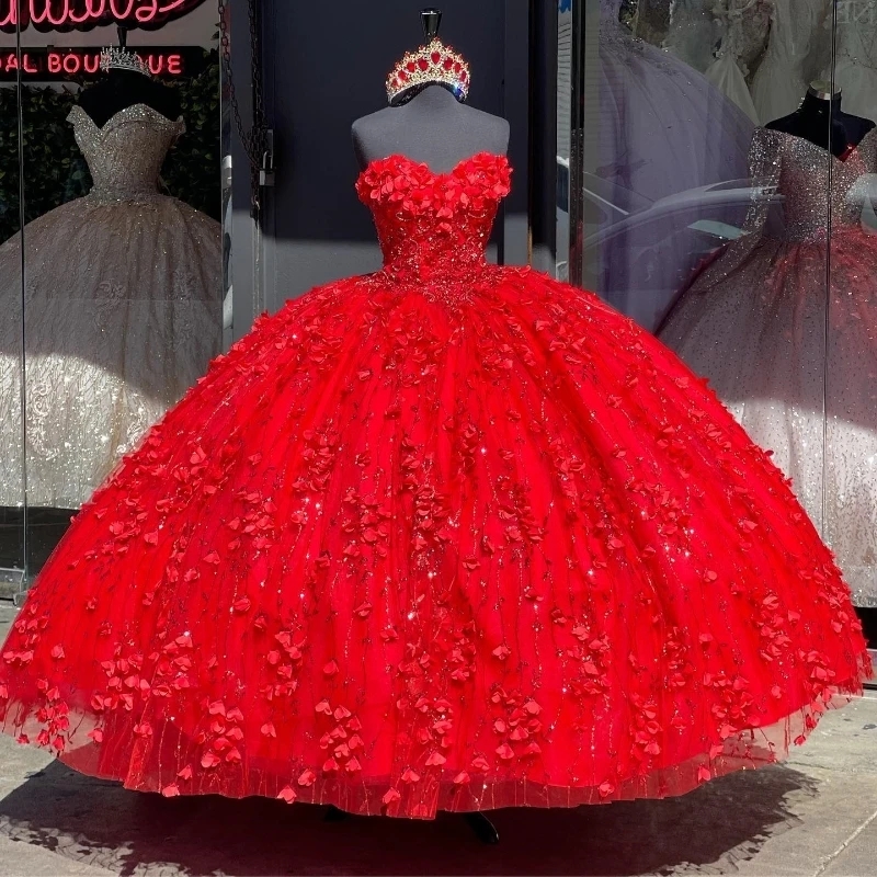 Red Shiny Princess Quinceanera Dresses Sweet 16 Years Birthday Party Princess Lace Appliques Beads With Cape Puffy Ball Gown Vestidos De 15 Anos