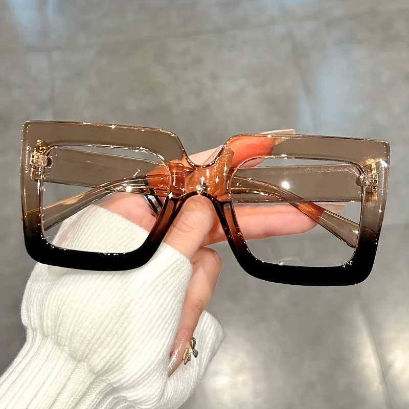 Large Square Frame Clear Lens Glasses Color Block Fashion Decorative Glasses Computer Spectacles For Women MenX241008