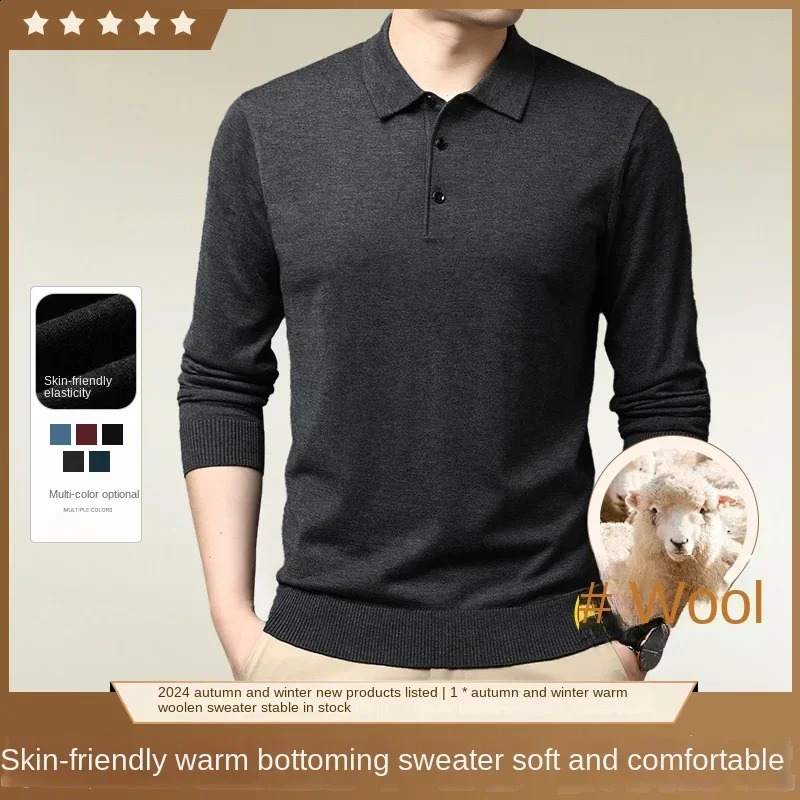 2024 High Quality Casual Mens Polo Sweater Warm Comfortable Long Sleeved Woollen Pullover Lapel Knit 240930