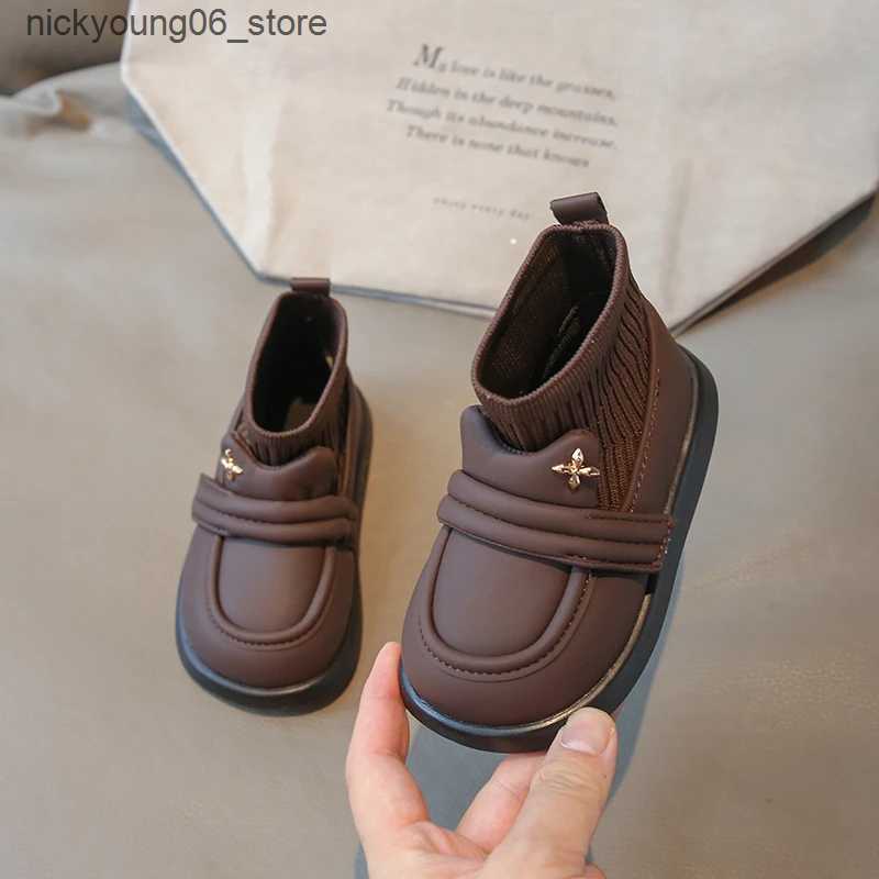 Boots Kids Boots Solid Color Cute Britain Boys Fashion Children Round-toe 2023 Spring Autumn Platform Non-slip Sock Boots Girls 22-31 L240910