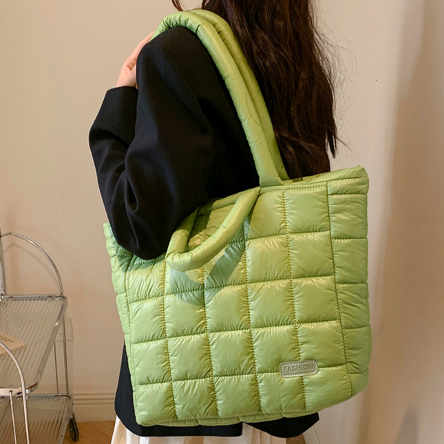 Winter Feather Down Padded Tote Handbags Quilted Branded Design Shoulder Large Capacity Women's Pillow Underarm Bags