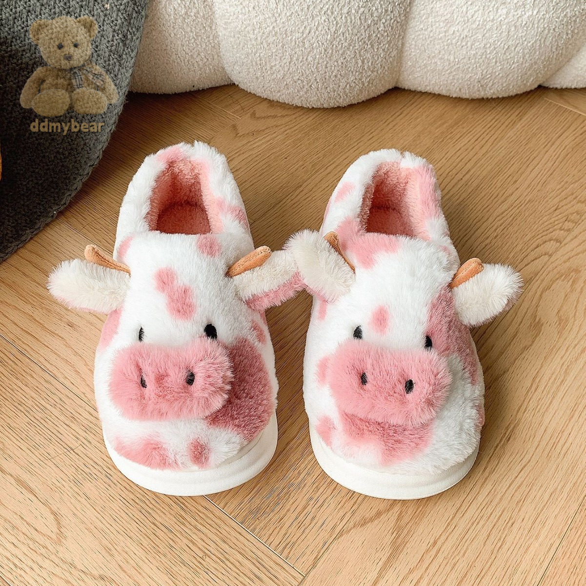 Ddmybear Thickened Bag Cartoon Cow Fur Slippers, Winter Leisure, Indoor Home, Warm And Non Slip Headband Chinese Brand Shoes F1008-25