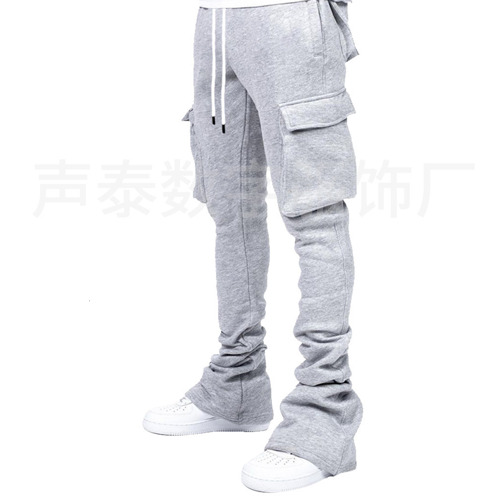 european and american autumn and winter men's solid color casual with velvet pocket sweatpants american trendy street dance set hip hop pile pant