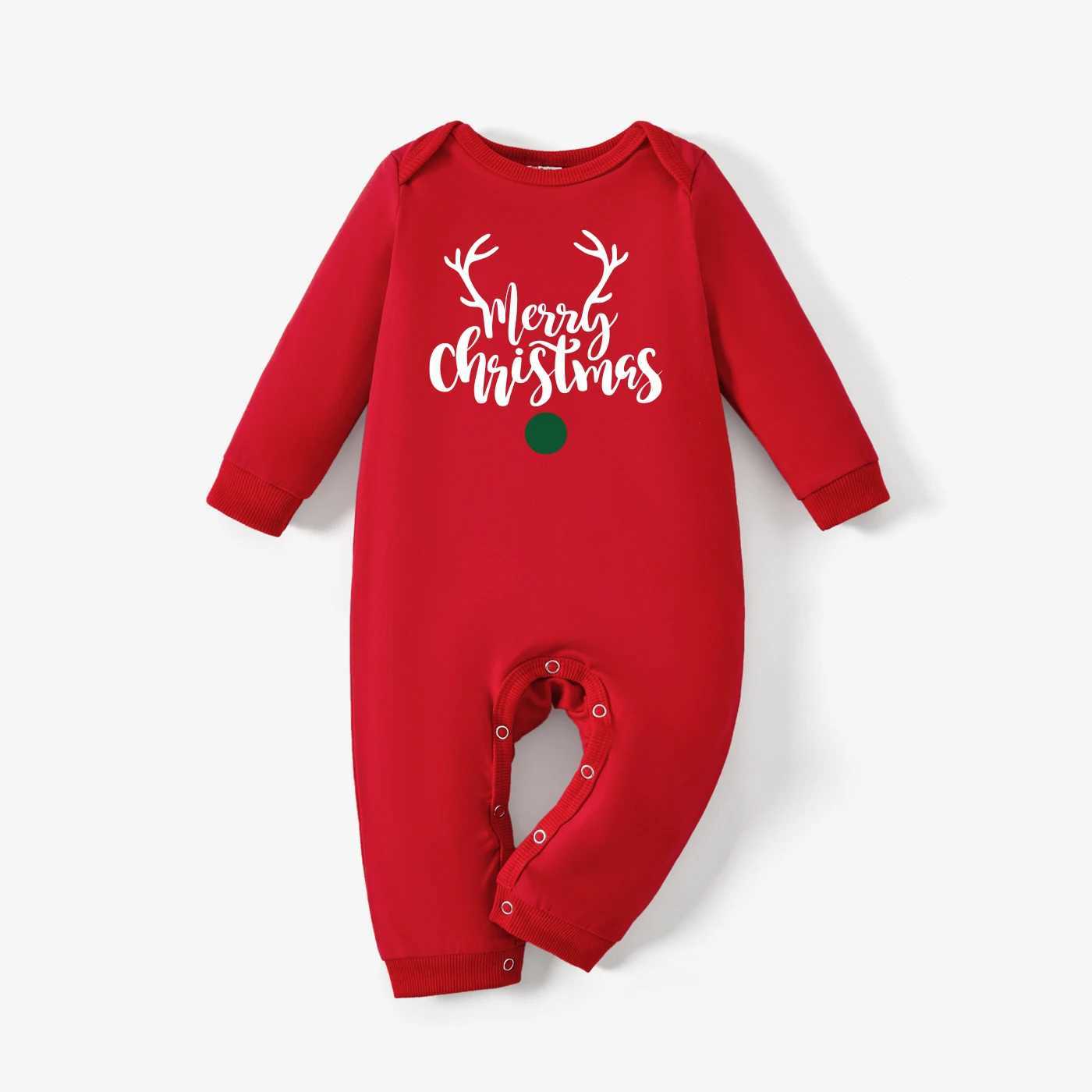 Christmas Family Matching Cotton Long Sleeve Reindeer Design Letter Printed Top in Red W241008