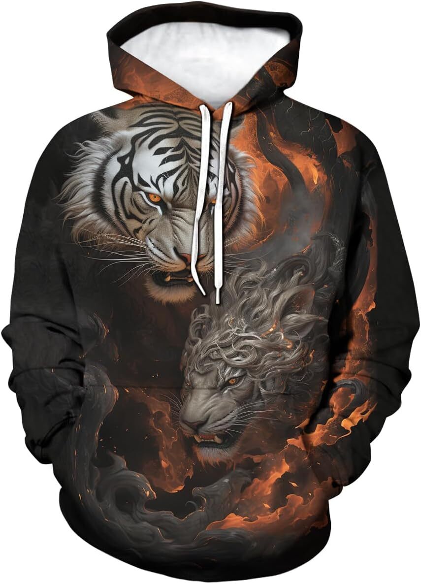 Hoodie for Mens Womens Psychedelic Tiger Hoodie Novelty Rose Print Casual Fashion Long Sleeved Pullover Hoodie Graphic Hoodies sweatshirt