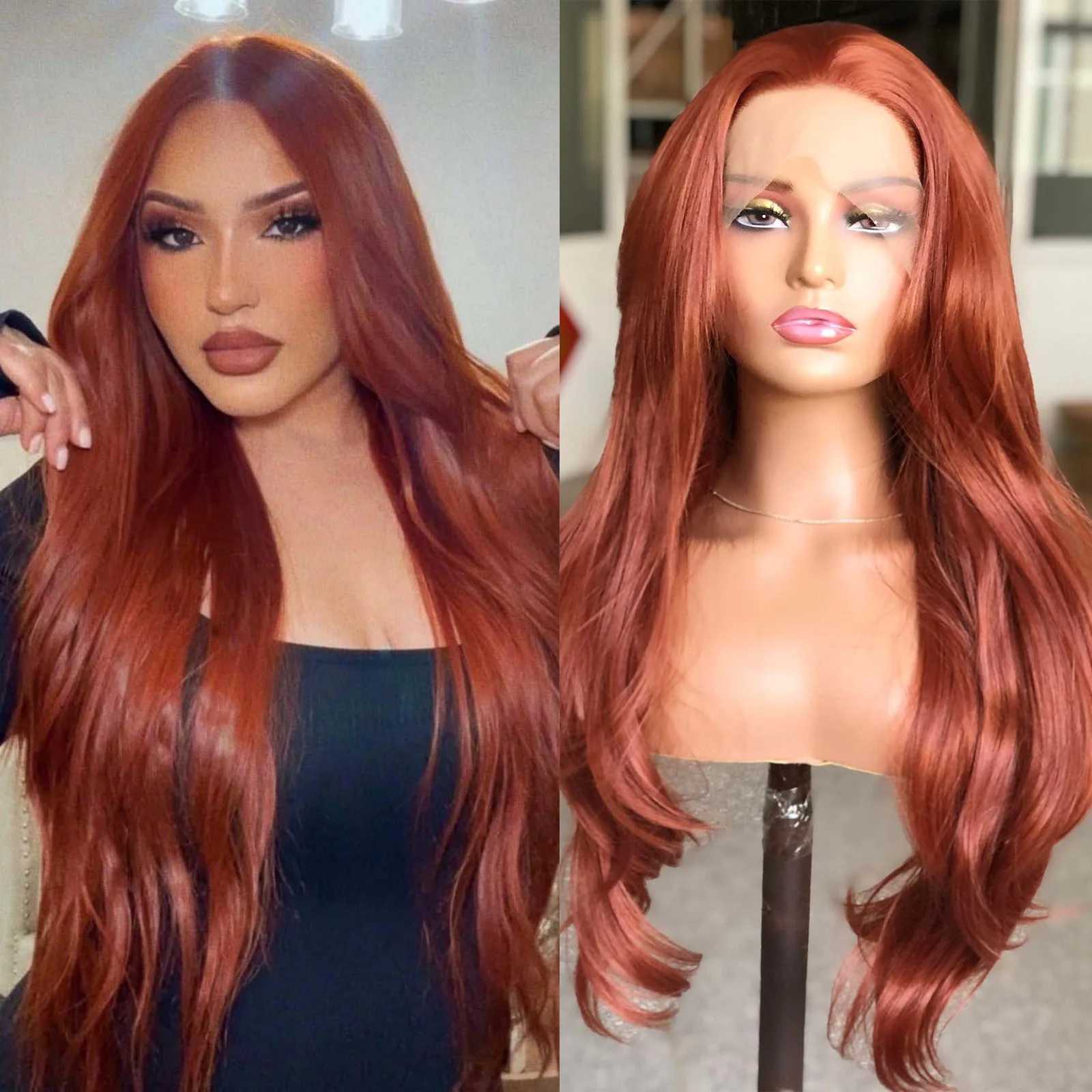 Copper Red Wig Natural Wavy Lace Synthetic Hair Lace Front Wig Long Reddish Brown Colored Lace Frontal Wigs for Women PartyXJ241008