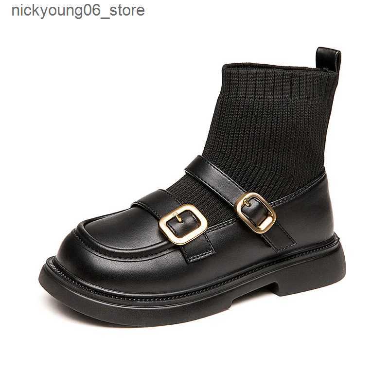 Boots Kids Girls Socks Boots Big Childrens Princess Boots Fashion Lolita Retro Single Ankle Boots New 2024 5 6 7 8 9 10 11 Years L240910