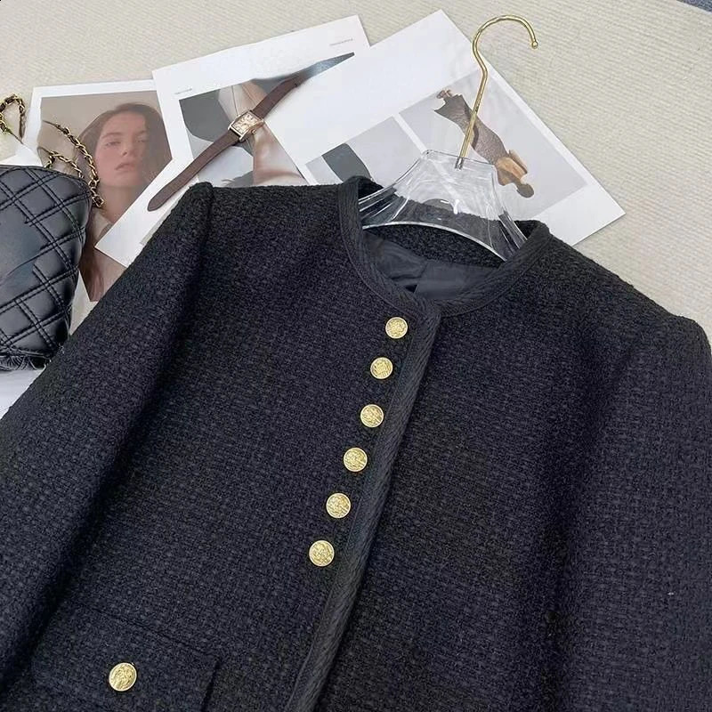 2024 Women Clothing Temperament Jackets O-neck Long Sleeve Tweed Jacket Crop Tops Ropa Mujer Fashion Vintage Thicked Korean Coat 241008