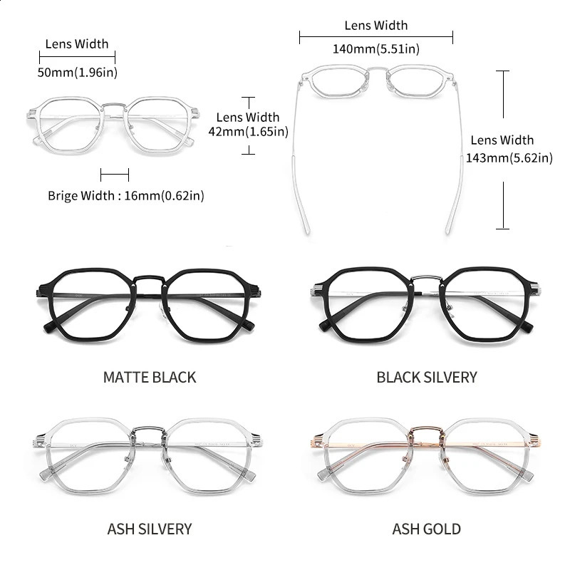 GCV unisex square minimalist fashionable acrylic metal eyeglass frame anti blue glasses 240929