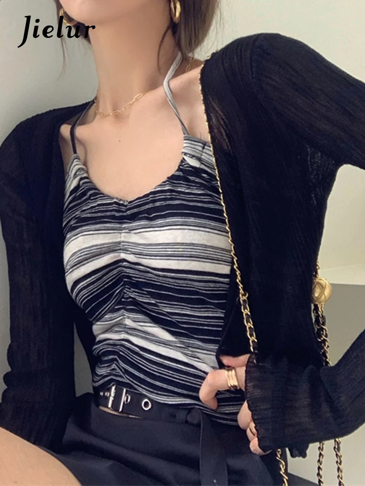 Jielur Autumn Loose Slim Cardigan Woman Casual Simple Basic Solid Color Womens White Black Street Female 240924