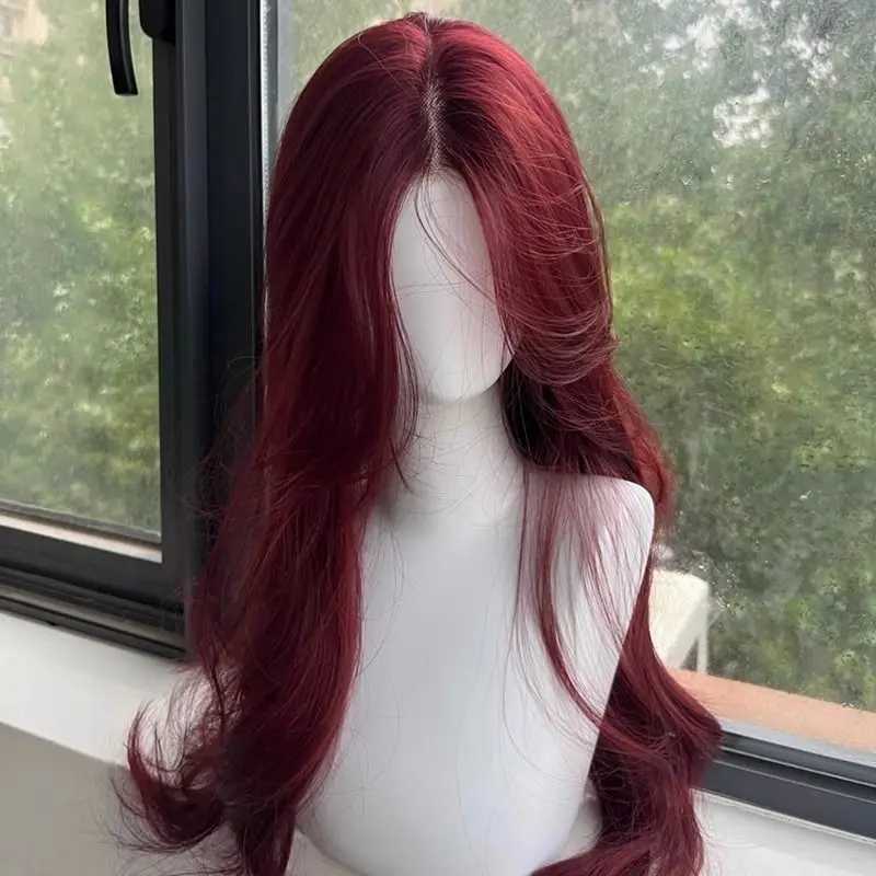 Red Wig Long Water Wave Lace Front Wig for Womens wigs Nature Synthetic Lace for Cosplay Daily Use Heat Resistant headband wigsXJ241008