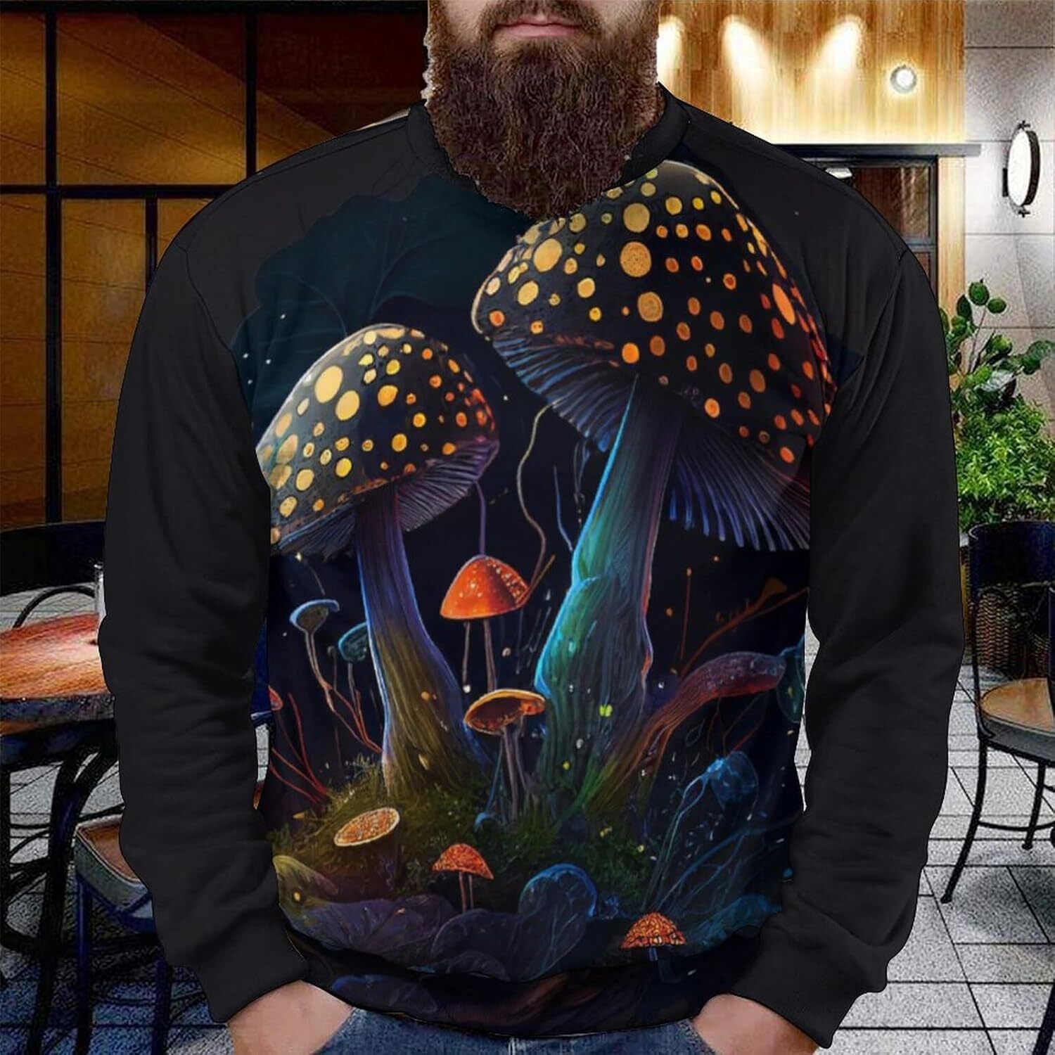 Long Sleeve Shirts for Men sweatshirt Wild Mushroom Print Sweatshirt for Women Men Raglan Round Neck Sweatshirts Long Sleeve Pullover Tee Streetwear C